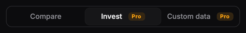 The editor's mode row with Compare, Invest and Custom data. Invest is selected and marked Pro.